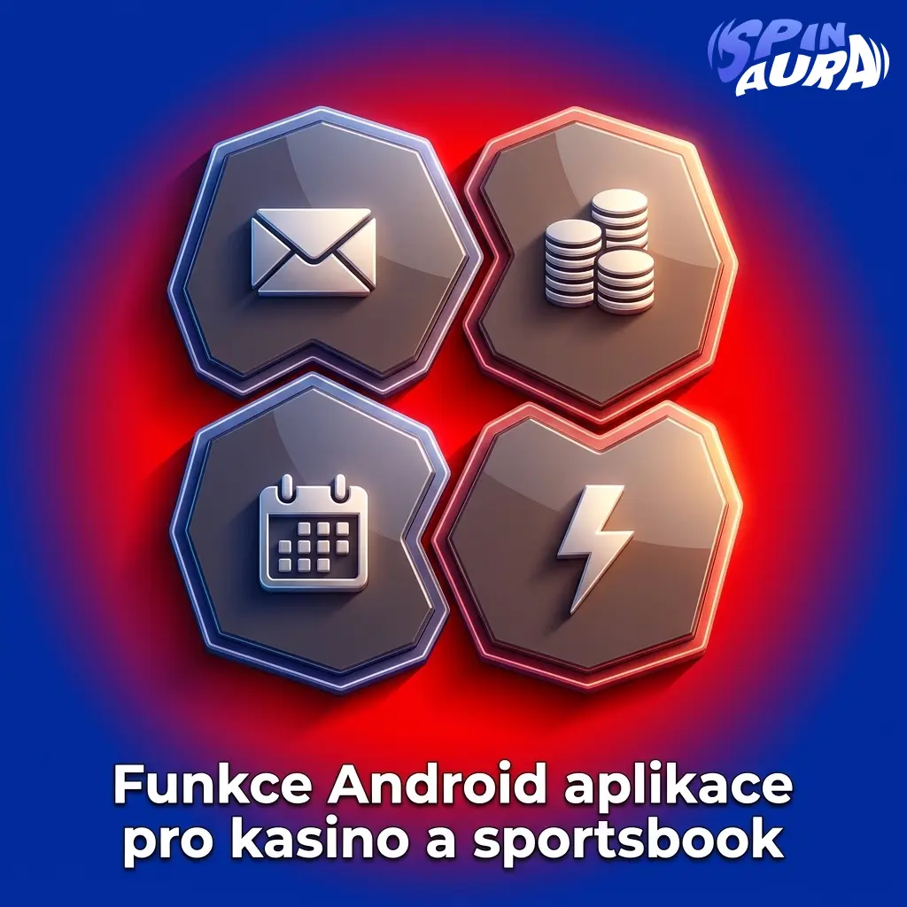 Rozhraní Android aplikace SpinAura s kasinem, sportsbookem, pokladnou, profilem a podporou plateb