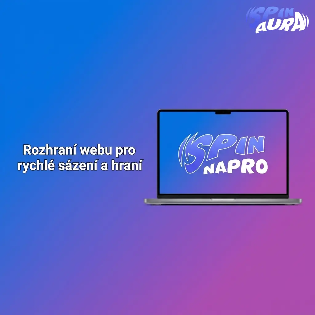 Rozhraní SpinAura s menu pro Sport, Live sázení, Casino, bonusy, platby, podporu a správu účtu